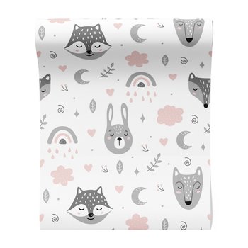 Tapeta - dziecięca, lisy, królik, chmury