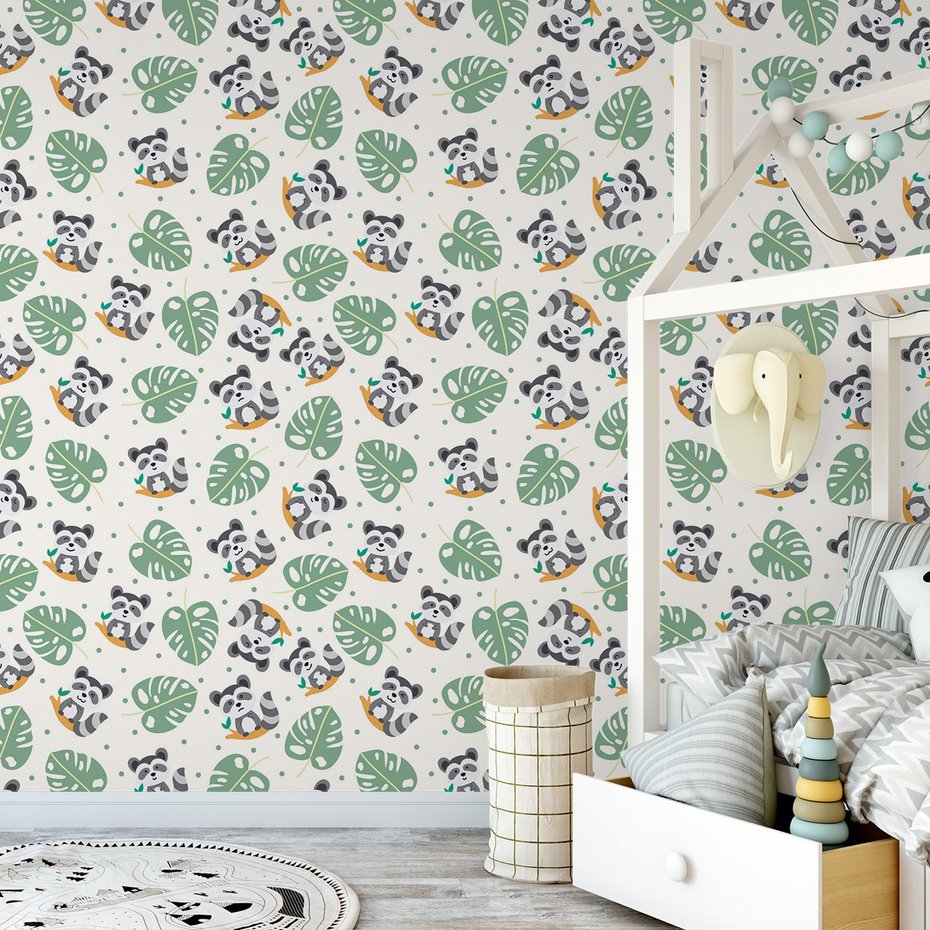 Tapeta - dziecięca, szop, liście