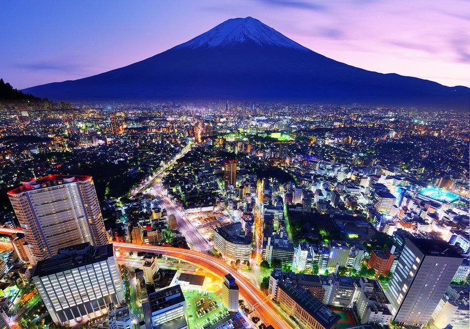 Fototapeta - miasto, noc, góra