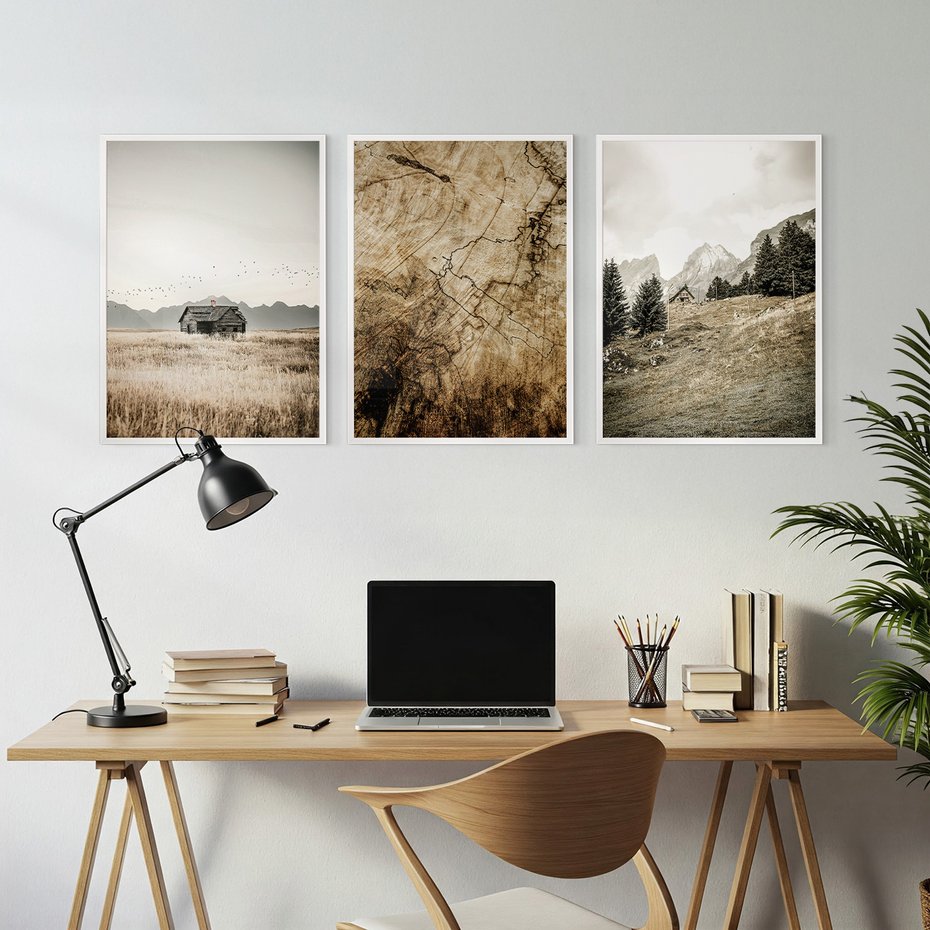 Zestaw obrazy w ramie, plakaty - krajobraz, natura, dom - rama biała