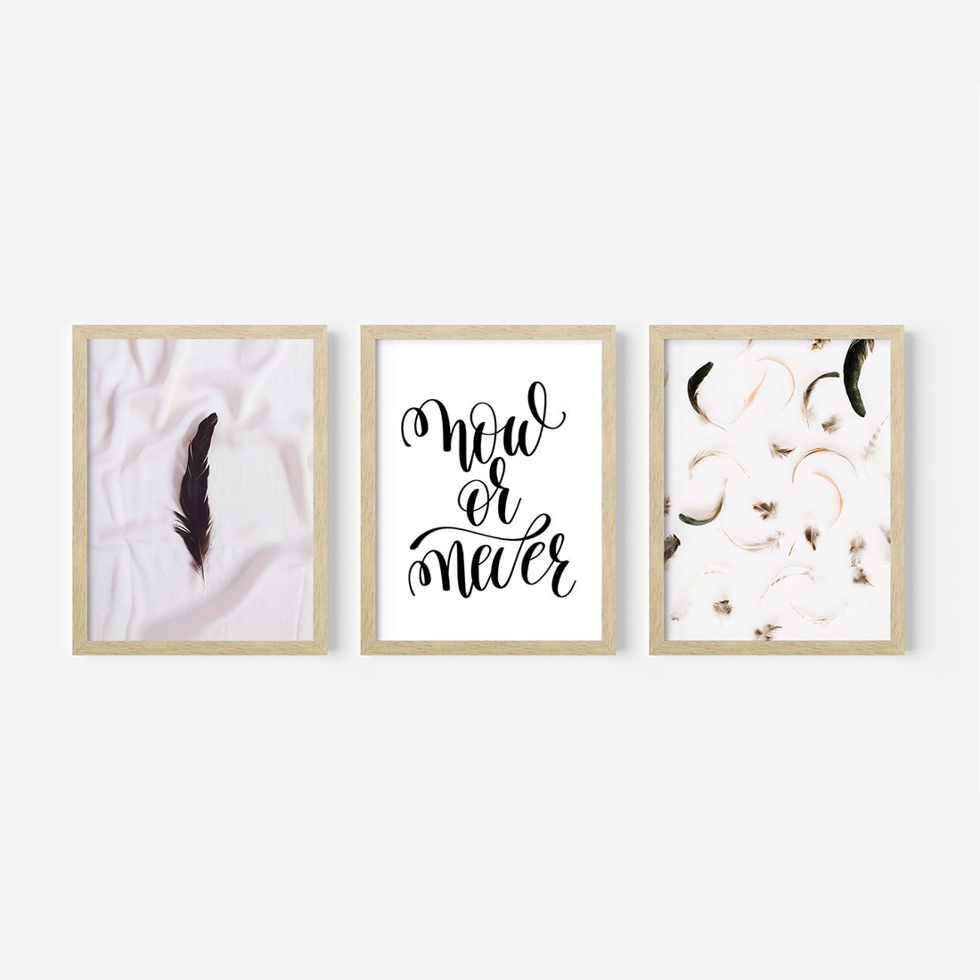 Zestaw obrazy w ramie, plakaty - pióro, minimalizm, tło - rama drewno