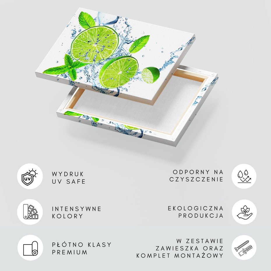 Obraz na płótnie - limonka, mięta, woda