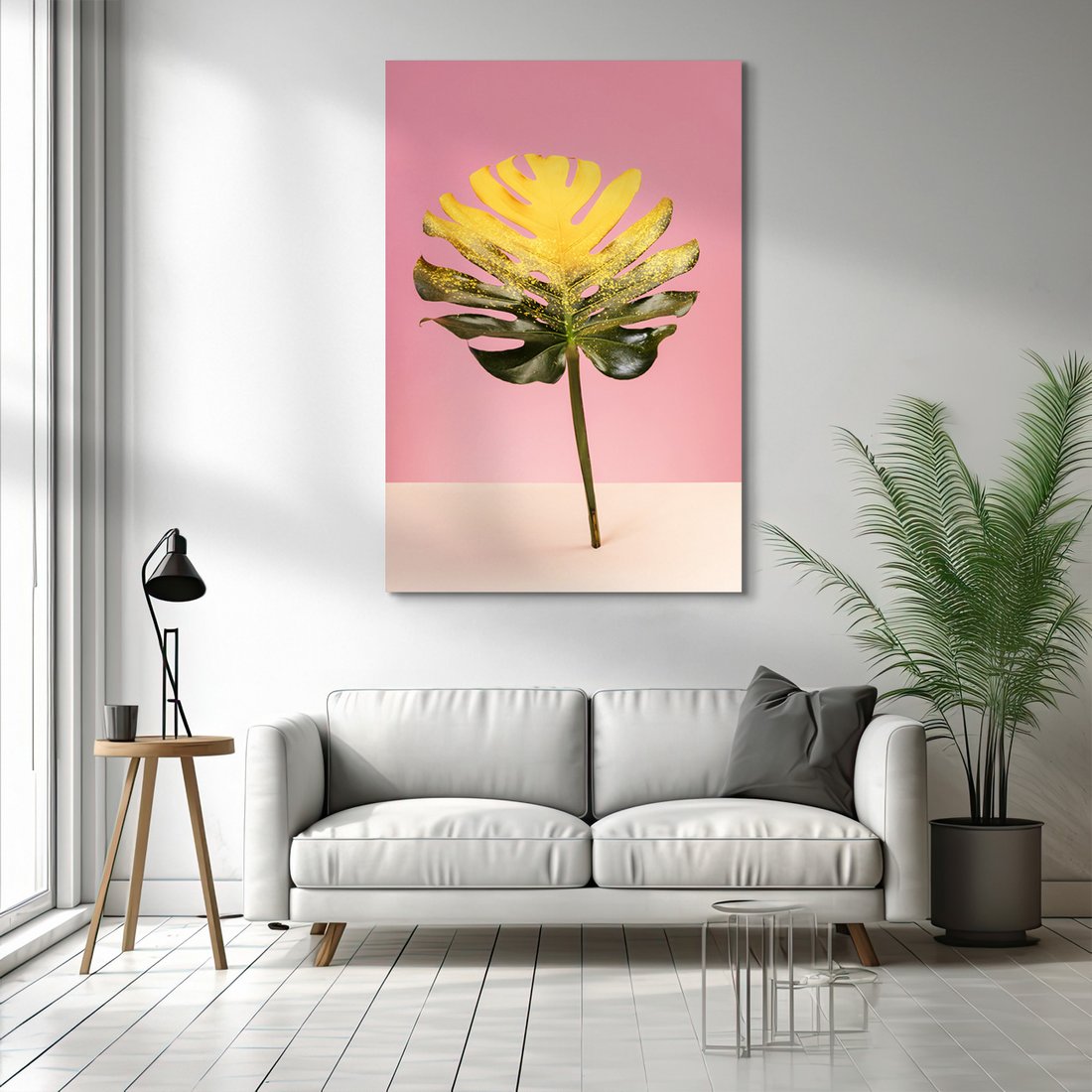 Obraz na płótnie - liść, monstera, złoto