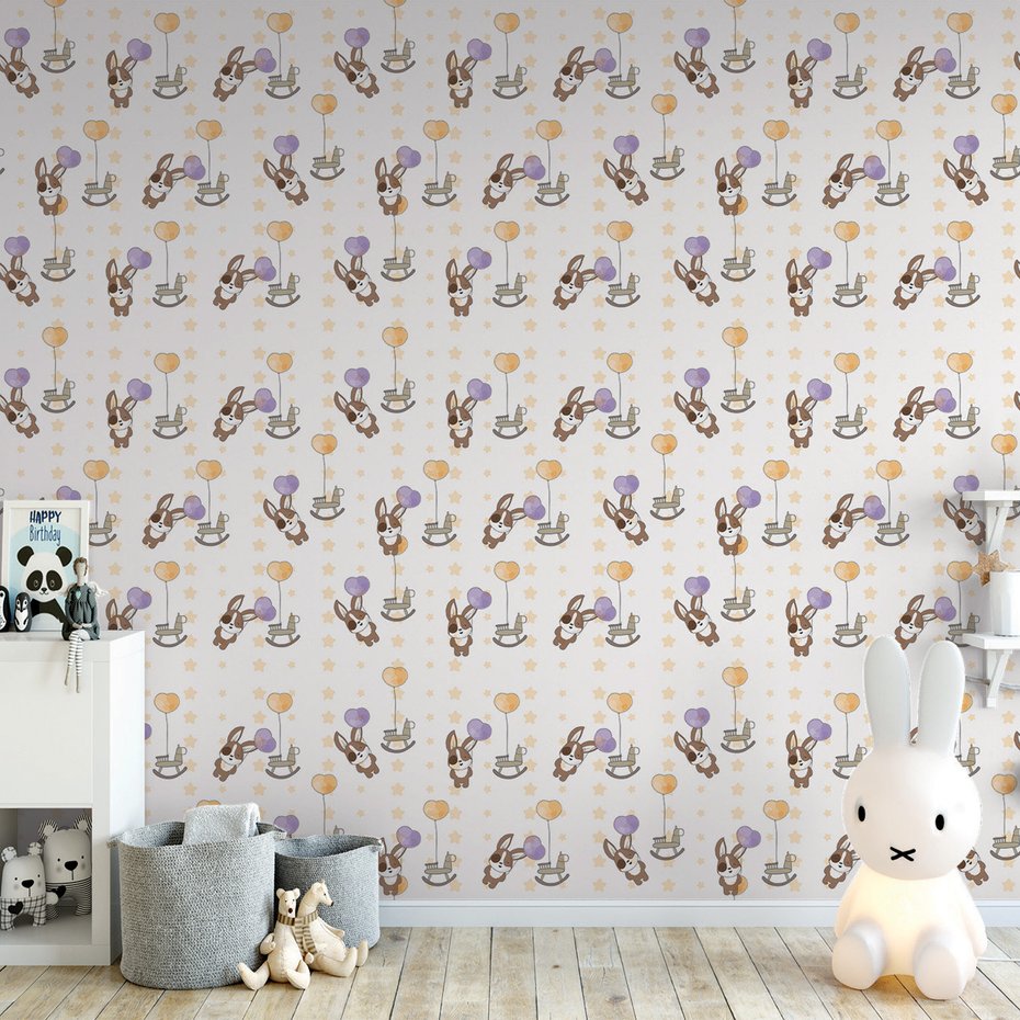 Tapeta - dziecięca, królik, zabawka, gwiazdy