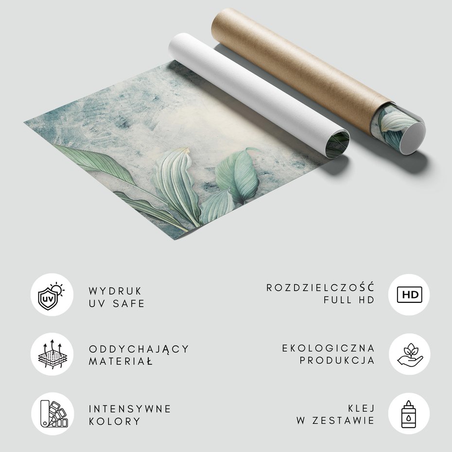 Fototapeta - tropikalne, liście, beton