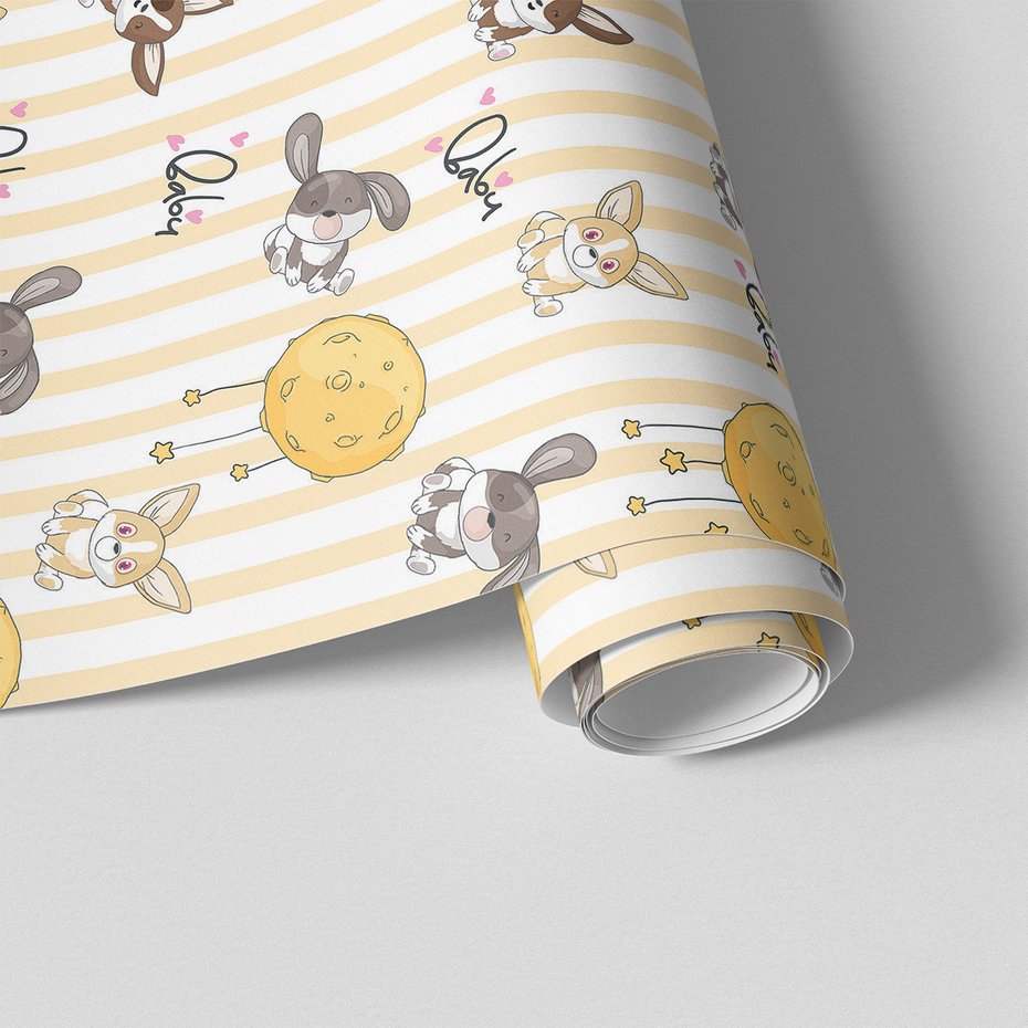 Tapeta - dziecięca, królik, księżyc, serce