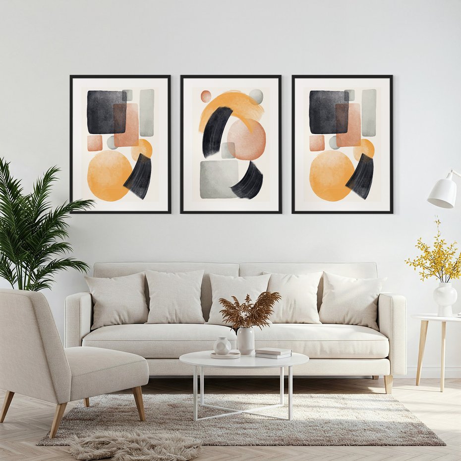 Zestaw obrazy w ramie, plakaty - abstrakcja, geometryczne, kształty - rama czarna