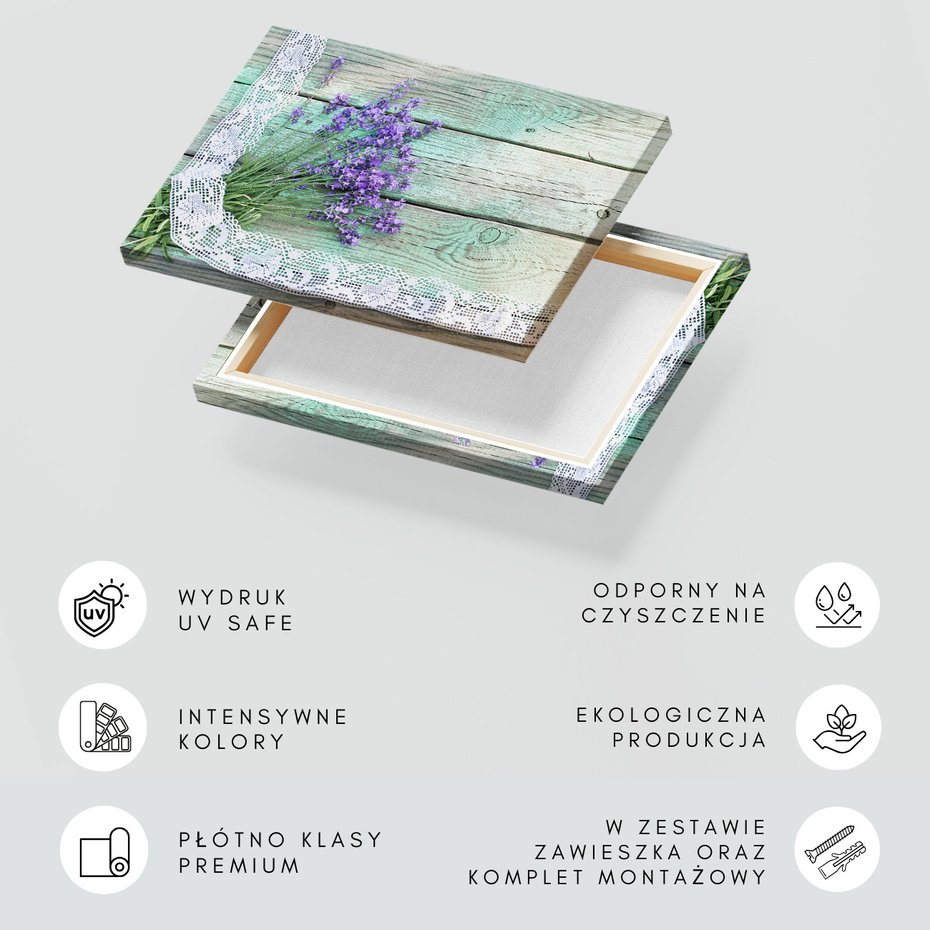 Obraz na płótnie - lawenda, kwiaty, koronka