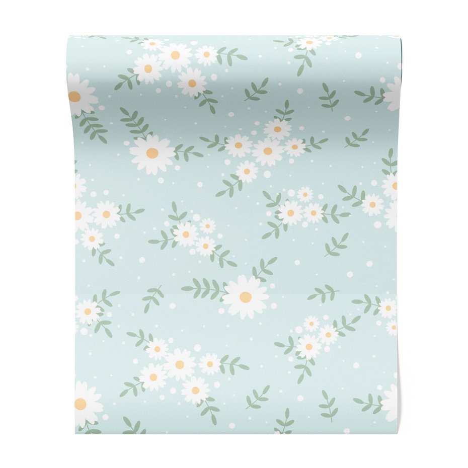 Tapeta - kwiaty, liście, kropki