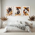 Zestaw obrazy w ramie, plakaty - liście, abstrakcja, rośliny - rama drewno