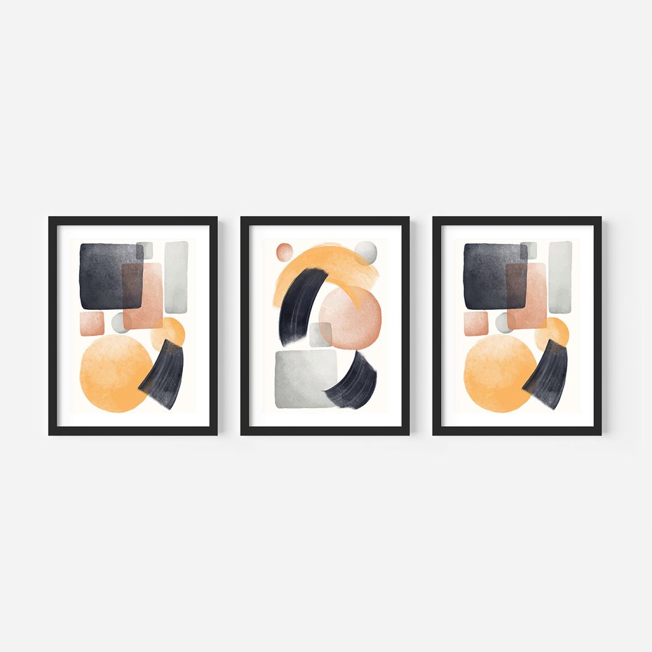 Zestaw obrazy w ramie, plakaty - abstrakcja, geometryczne, kształty - rama czarna