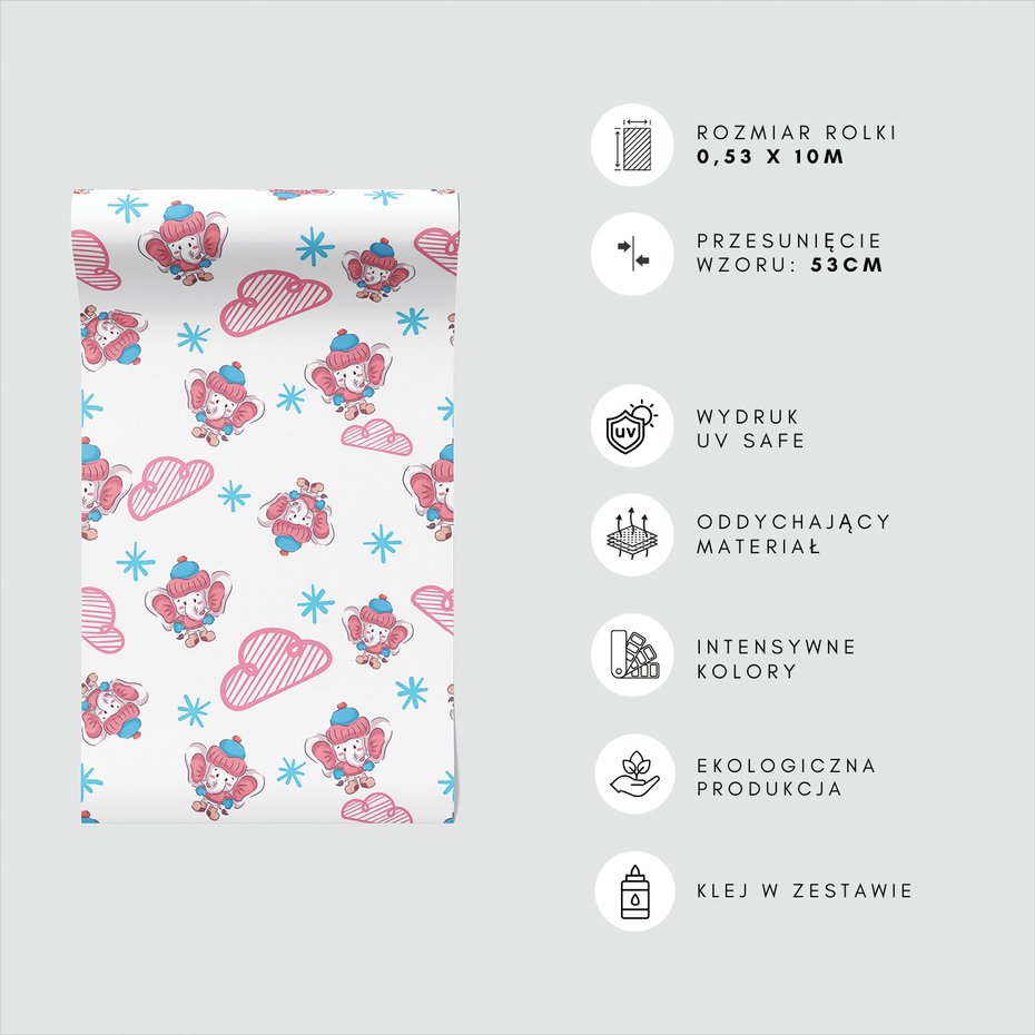 Tapeta - dziecięca, słoń, chmura, płatek śniegu