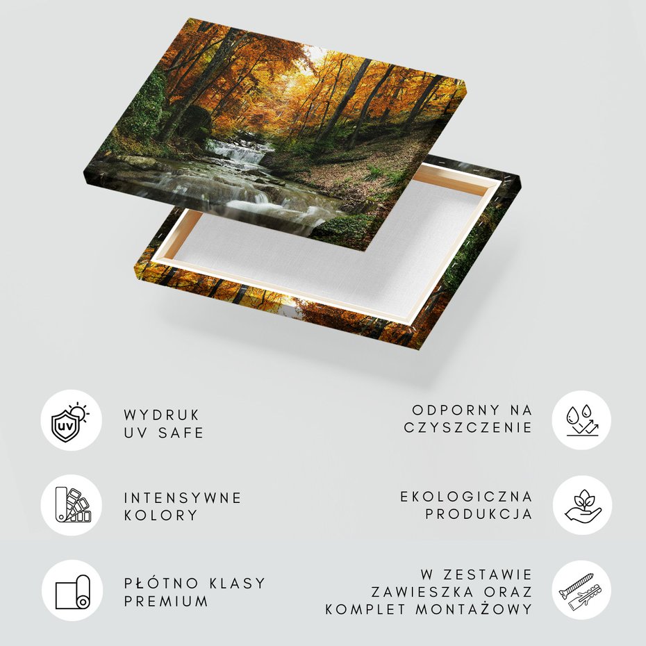 Obraz na płótnie - jesień, wodospad, las