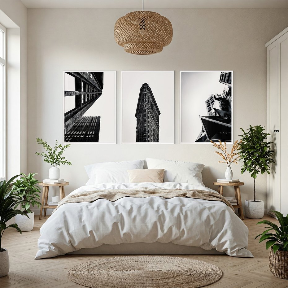 Zestaw obrazy w ramie, plakaty - architektura, budynki, miejski - rama biała