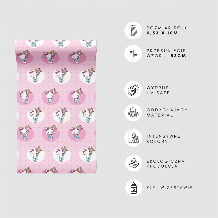 Tapeta - dziecięca, kotek, kwiaty,