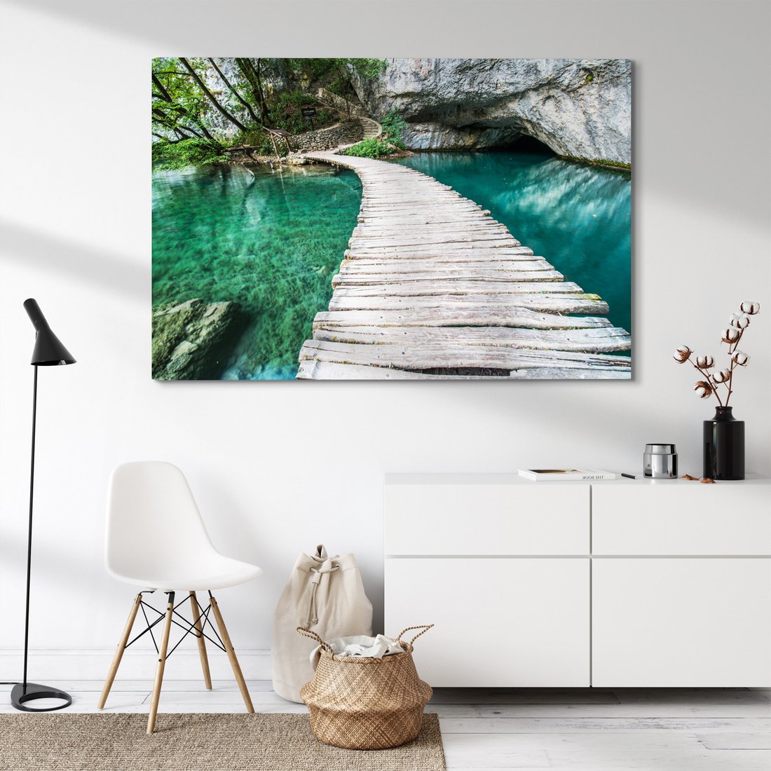 Obraz na płótnie - jezioro, las, mostek