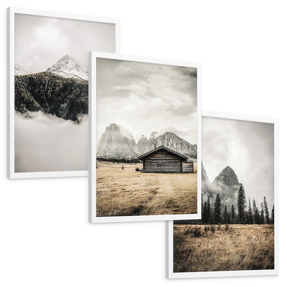 Zestaw obrazy w ramie, plakaty - góry, natura, krajobraz - rama biała