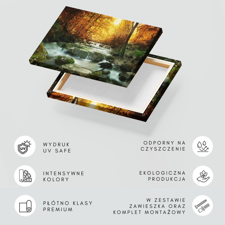 Obraz na płótnie - las, wodospad, jesień