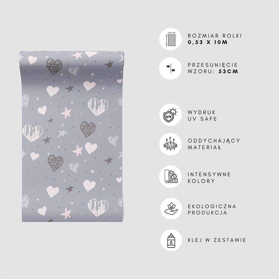 Tapeta - dziecięca, serca, gwiazdy,