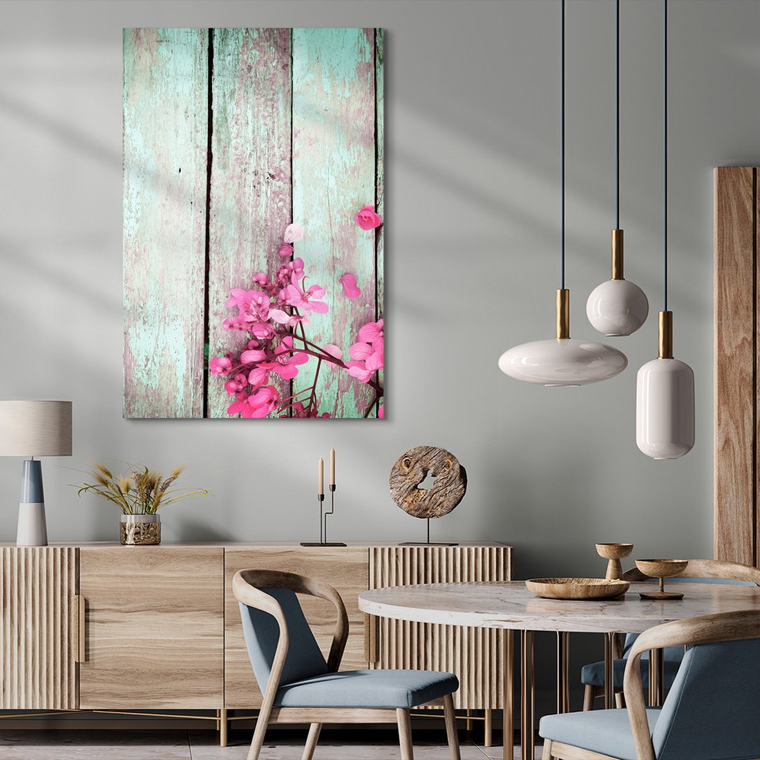Obraz na płótnie - kwiaty, różowy, drewno