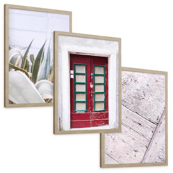 Zestaw obrazy w ramie, plakaty - rośliny, drzwi, drewno - rama drewno