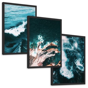 Zestaw obrazy w ramie, plakaty - woda, fale, morze - rama czarna