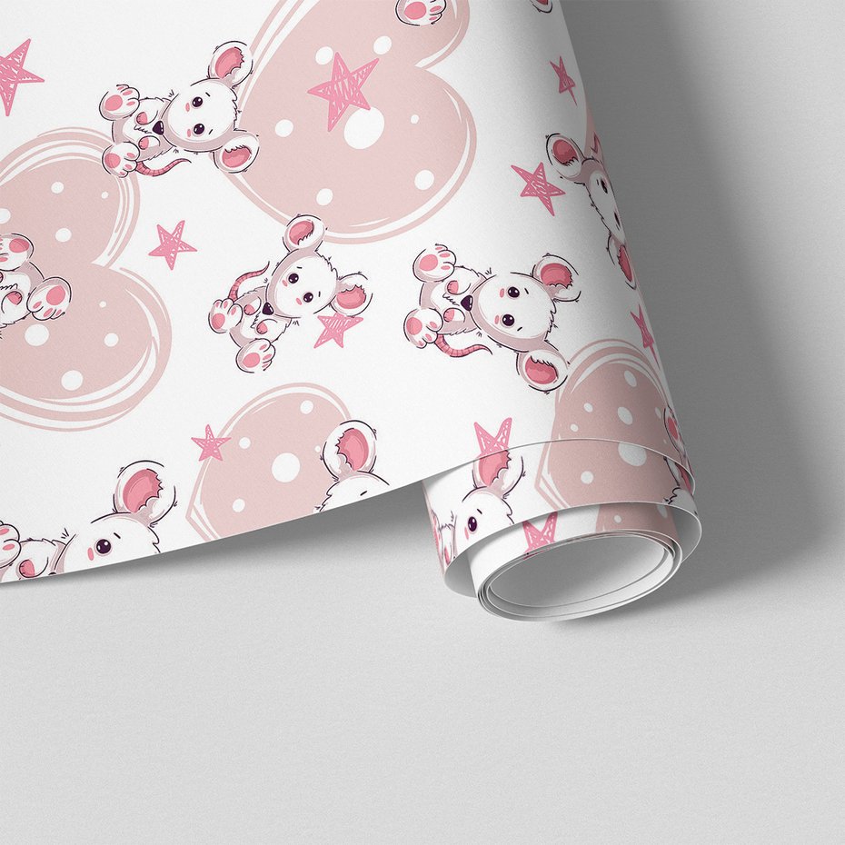 Tapeta - dziecięca, mysz, serca, gwiazdy