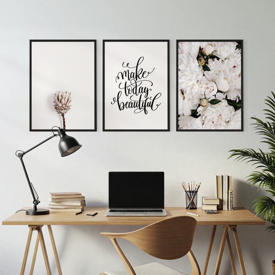 Zestaw obrazy w ramie, plakaty - kwiaty, napisy, protea - rama czarna