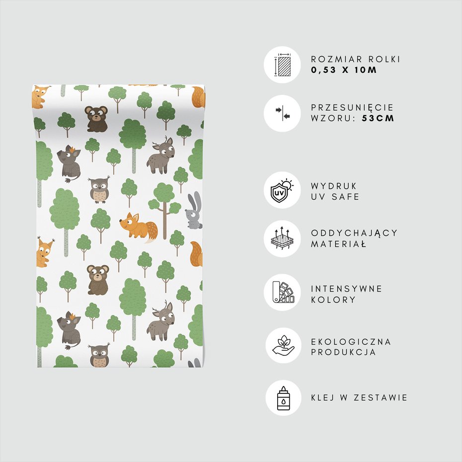 Tapeta - dziecięca, las, zwierzęta,