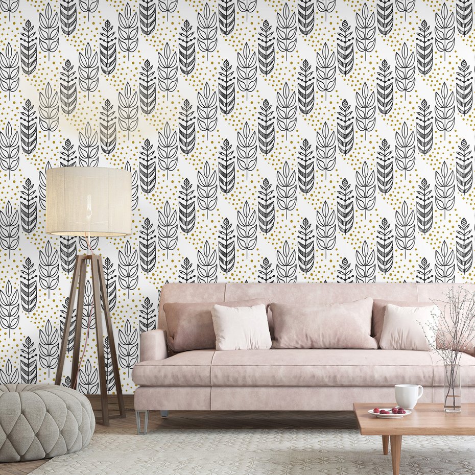 Tapeta - liście, kropki, abstrakcja