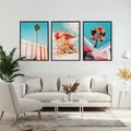 Zestaw obrazy w ramie, plakaty - plaża,palma,budynek - rama czarna