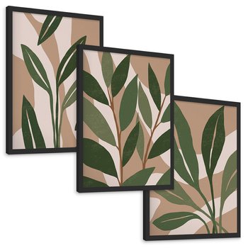 Zestaw obrazy w ramie, plakaty - liście, rośliny, abstrakcja - rama czarna