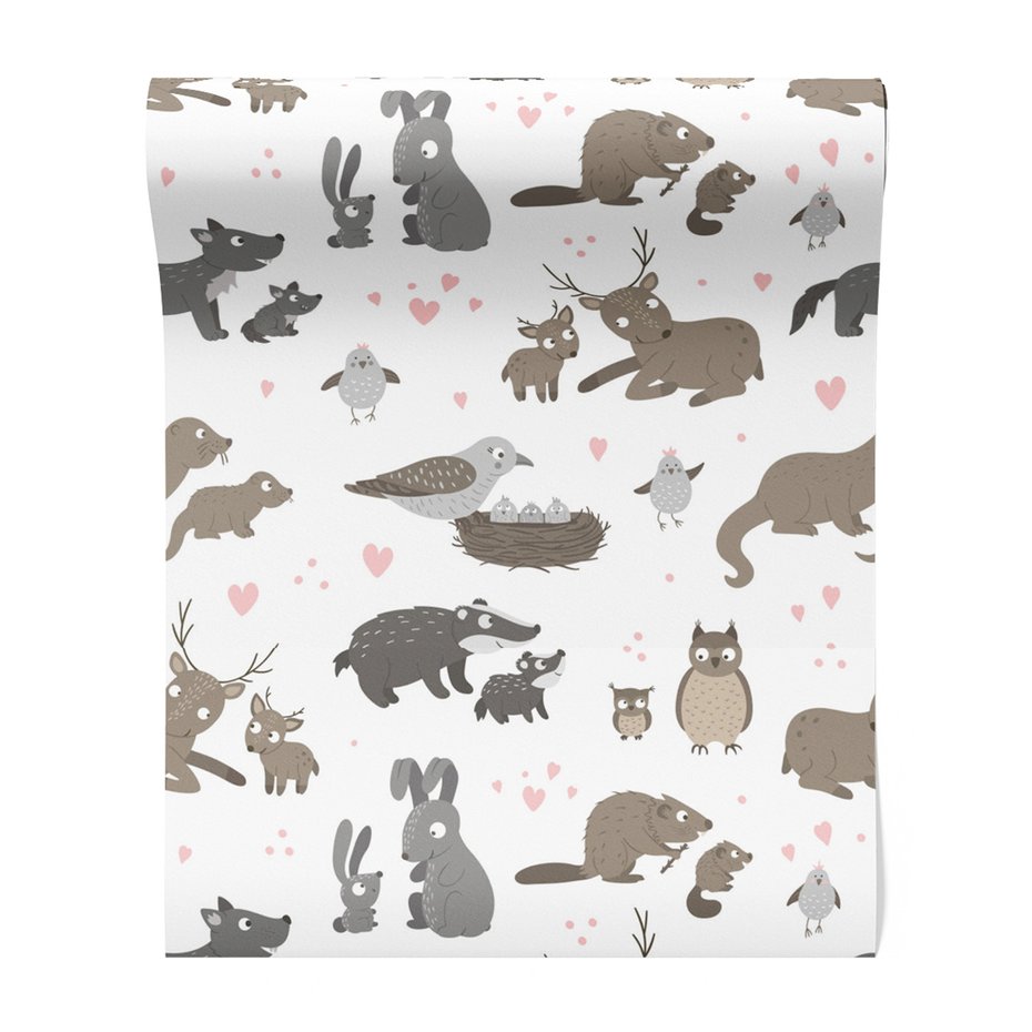 Tapeta - dziecięca, zwierzęta, wzór, serca