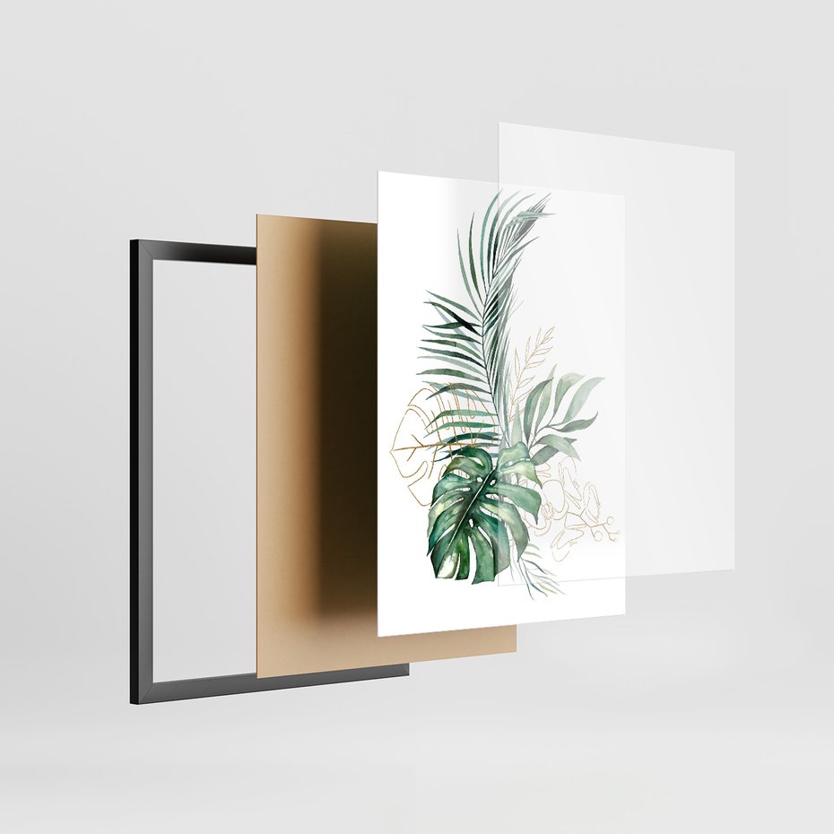 Zestaw obrazy w ramie, plakaty - liście, rośliny, tropikalne - rama czarna