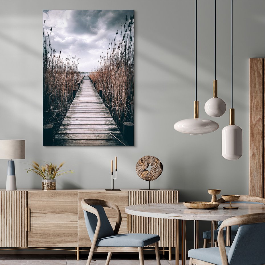 Obraz na płótnie - pomost, trzciny, woda