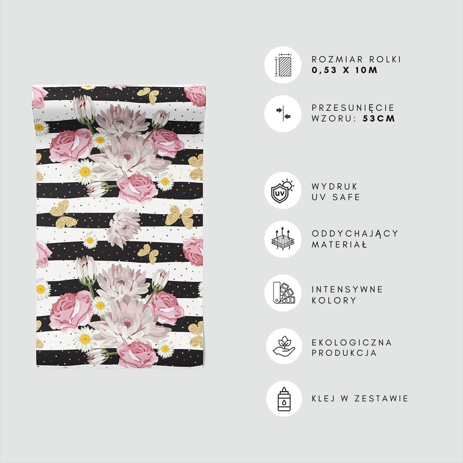 Tapeta - róże, kwiaty, paski