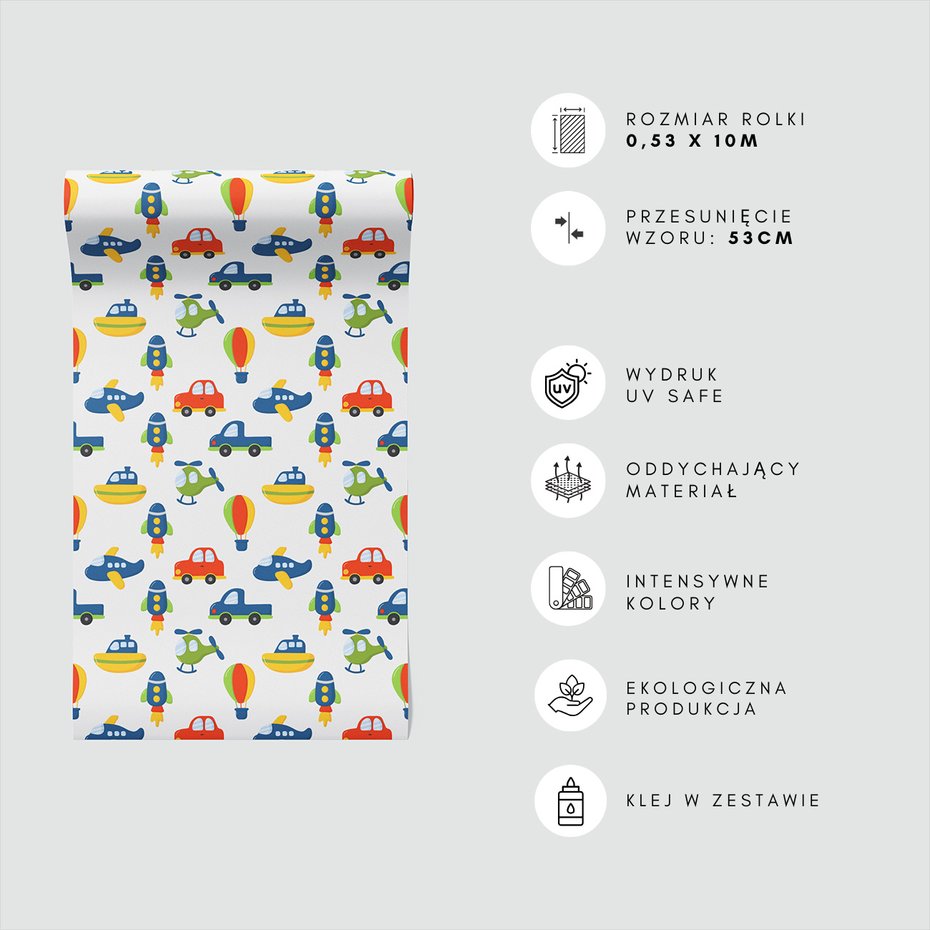Tapeta - dziecięca, pojazdy, samolot, helikopter