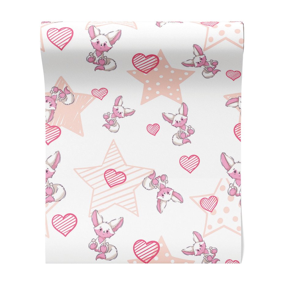 Tapeta - dziecięca, lis, gwiazda, serce