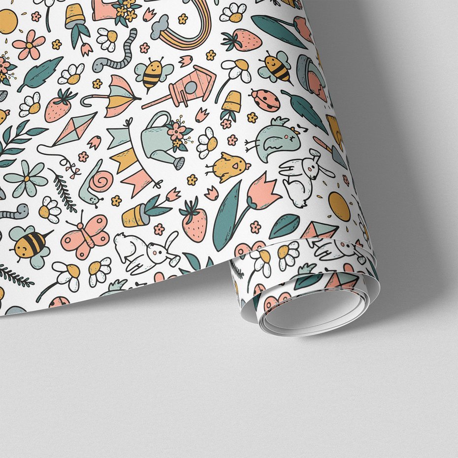 Tapeta - dziecięca, kwiaty, wzór, truskawki