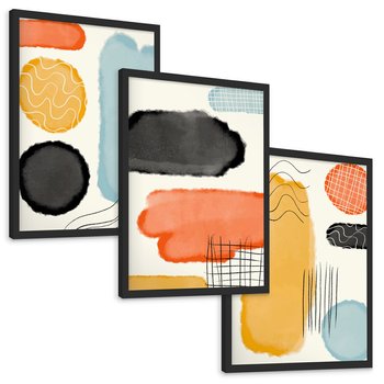 Zestaw obrazy w ramie, plakaty - abstrakcja, pastelowe, geometryczne - rama czarna