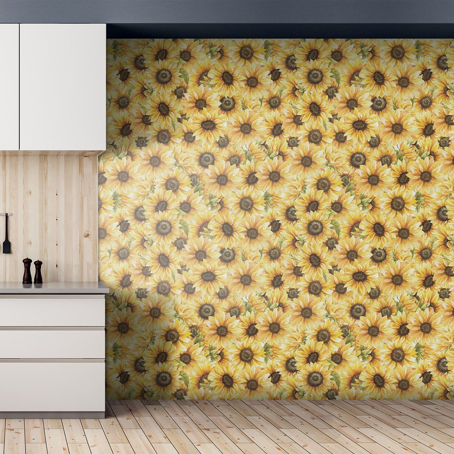 Tapeta - słoneczniki, płatki, liście