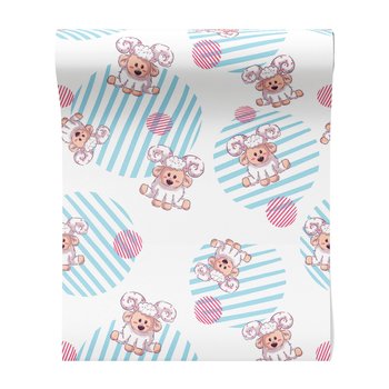 Tapeta - dziecięca, owca, paski, kółka