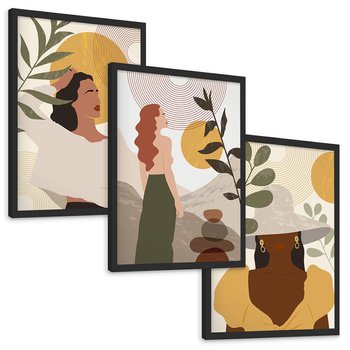 Zestaw obrazy w ramie, plakaty - kobiety, abstrakcja, boho - rama czarna