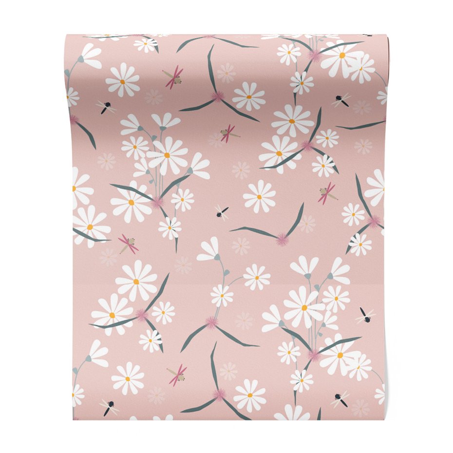 Tapeta - kwiaty, ważki, tło