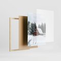 Zestaw obrazy w ramie, plakaty - zima, śnieg, drzewa - rama drewno