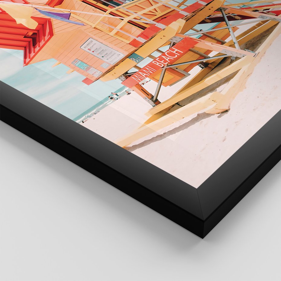 Zestaw obrazy w ramie, plakaty - plaża, budynek, balony - rama czarna