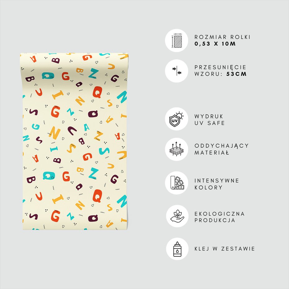 Tapeta - dziecięca, litery, alfabet,