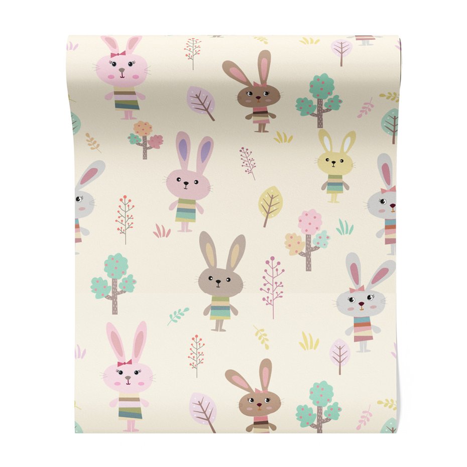 Tapeta - dziecięca, królik, drzewo, liść