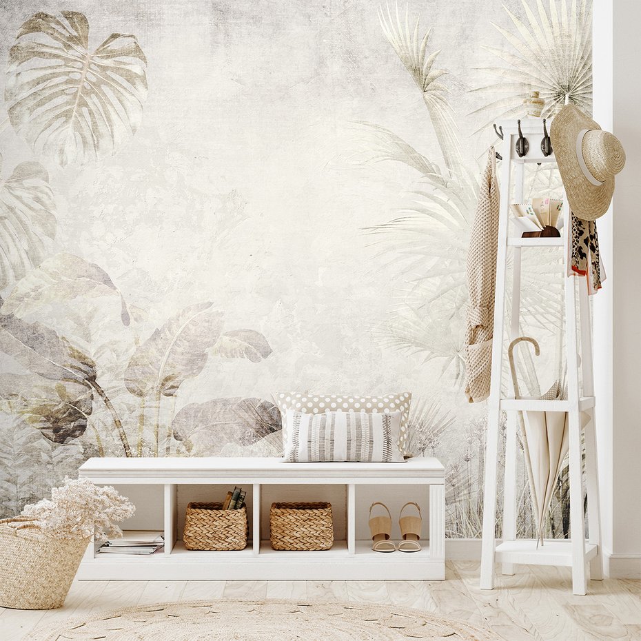 Fototapeta - beton, palmy, liście