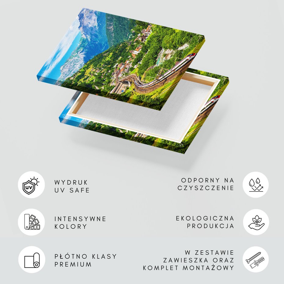 Obraz na płótnie - góry, miasto, pociąg